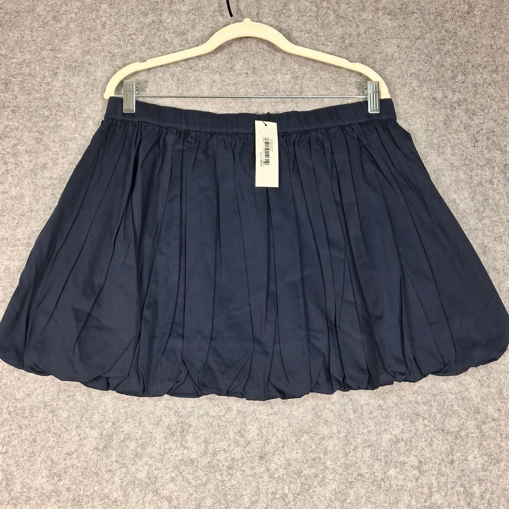 The Drop Lillie Bubble Hem Mini Skirt Women Large Navy Blue Cotton Pleated RWY4
